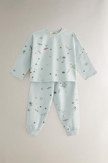 CHILDREN'S COTTON SPACE PYJAMA SET - أزرق فاتح الخاص بـ Zara