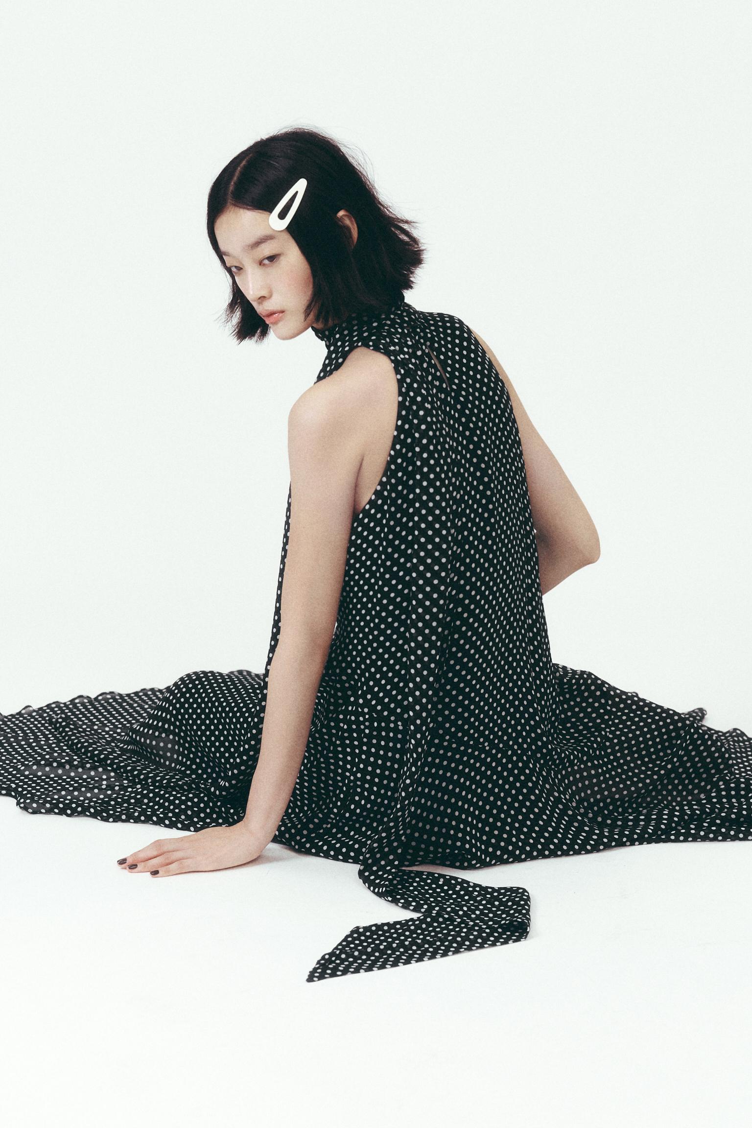 ZW COLLECTION かわいい ホルターネックドット柄ワンピース ZW COLLECTION ホルターネック ドット柄ワンピース - ブラック
