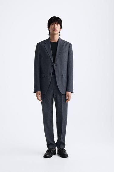 КОСТЮМНЫЙ БЛЕЙЗЕР ИЗ СМЕСОВОГО ЛЬНА С УЗОРОМ «ГУСИНАЯ ЛАПКА» — СИНИЙ от Zara — изображение 0