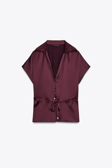 ÁO SƠ MI VẢI GIẢ SA TANH KÈM THẮT LƯNG - Màu đỏ tía từ Zara