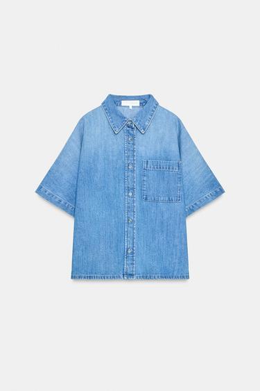 Zara TRF POCKET DENIM SHIRT - Blue