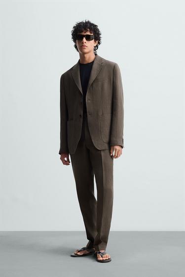 100% LINEN SUIT TROUSERS - Brown by Zara - Image 0