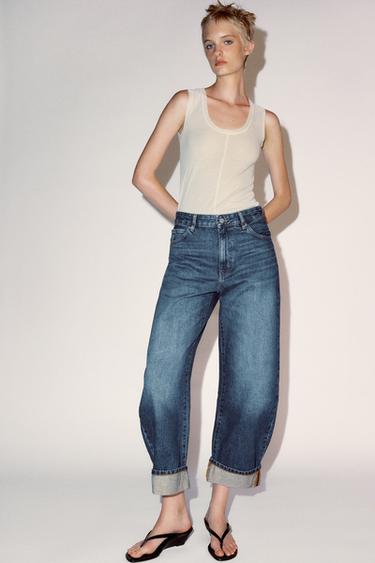 ZW COLLECTION CUFFED BALLOON MID-WAIST JEANS - Blue by Zara