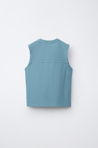 T-SHIRT SANS MANCHES UNI - Bleu délavé de Zara - Image 1