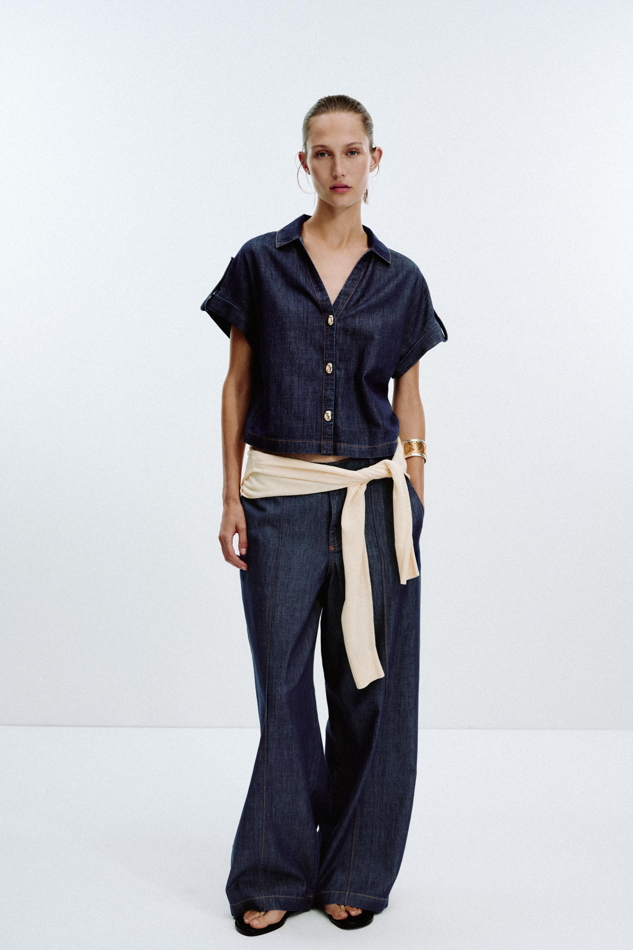 45R デニムブルー 半袖トップス バックジッパー付き AZUL BY MOUSSY | デニムミニダブルジッパーバッグ (すべて