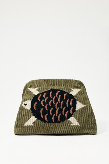 Zara EMBROIDERED TURTLE BAG - Khaki