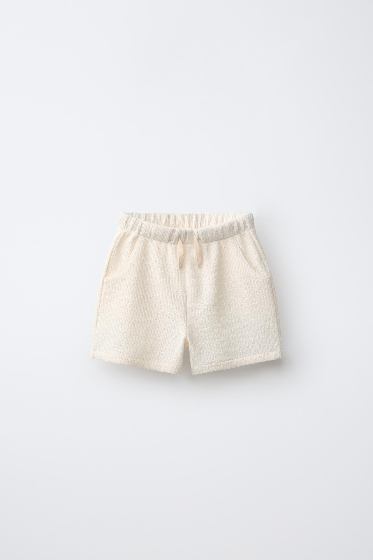 COMFORT TEXTURED SHORTS — Ecru