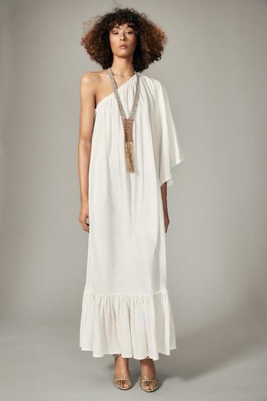 ASYMMETRIC LINEN BLEND DRESS ZW COLLECTION - White by Zara