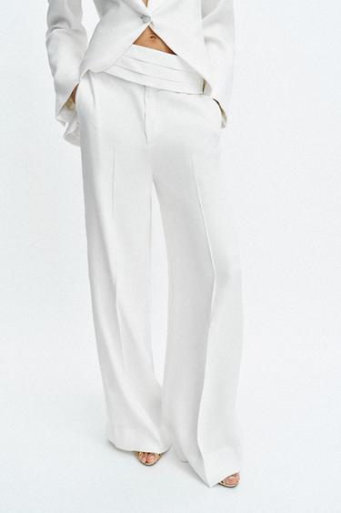 PANTALON CEINTURE EN LIN ZW COLLECTION - Blanc de Zara