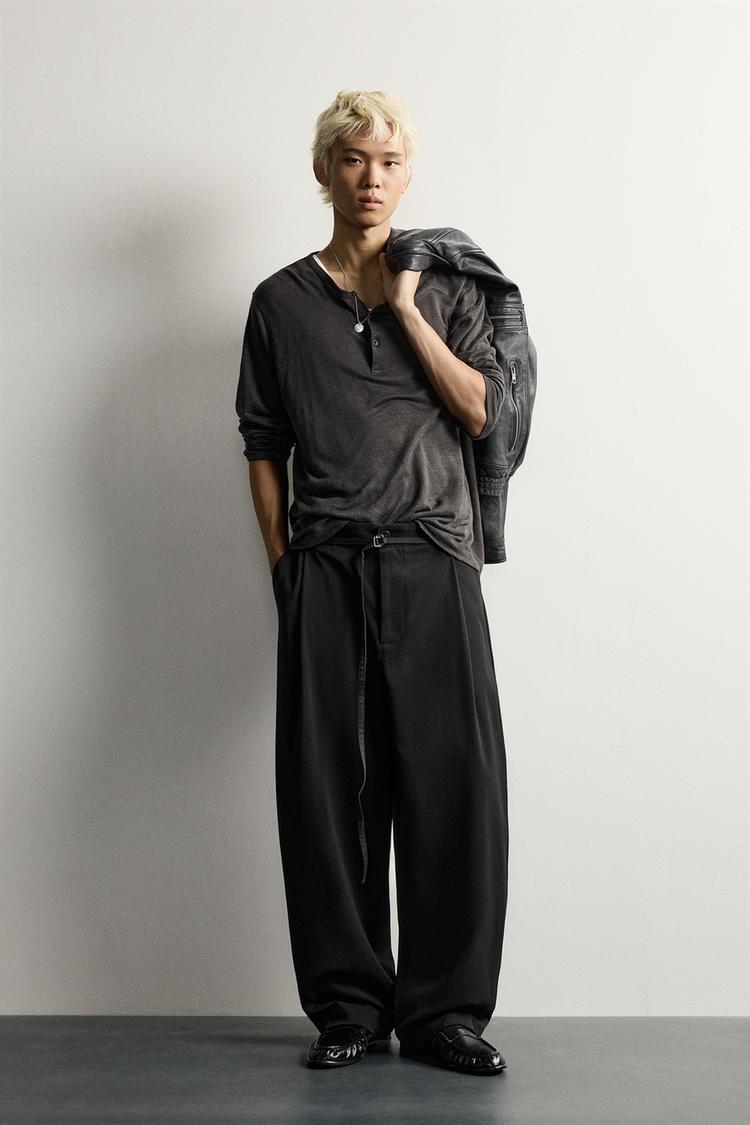 BALLOON FIT TROUSERS WITH PLEATED BELT