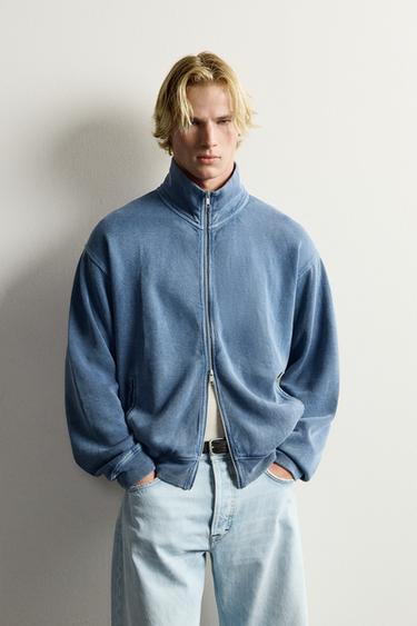 WASHED RIBBED ZIP-UP JACKET — Bluish 2