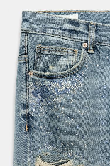 JEAN TRF WIDE LEG DÉCHIRÉ À STRASS - Bleu de Zara - Image 4