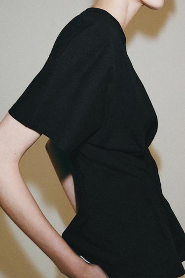 Zara FITTED PLEATED T-SHIRT - Black