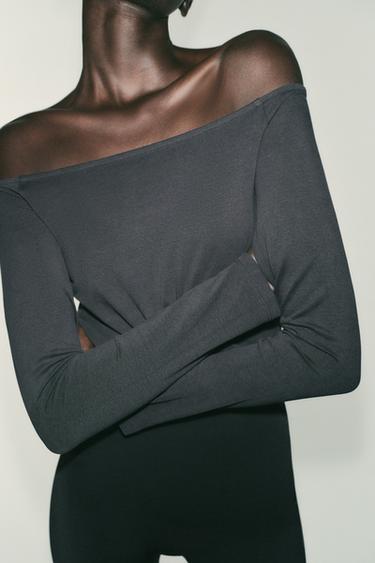 Zara OFF-THE-SHOULDER TOP - Charcoal gray