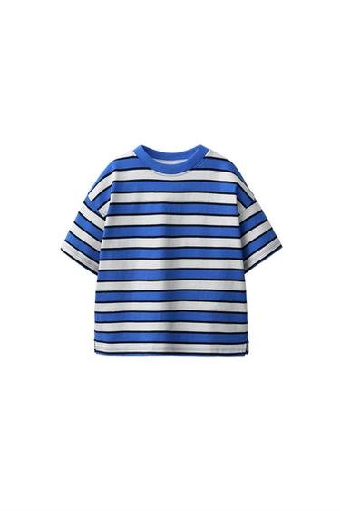 Zara STRIPED T-SHIRT - Ecru / Blue - Image 0