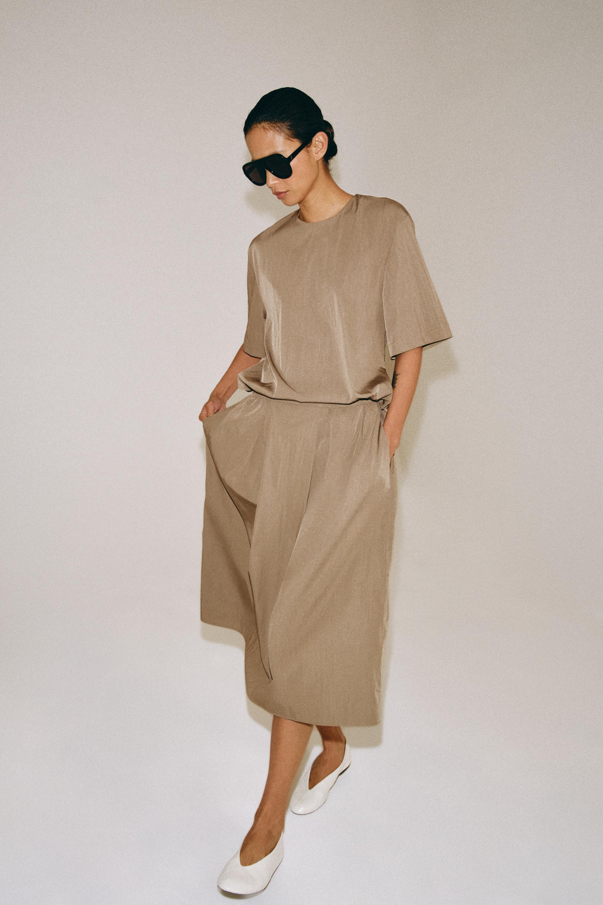 ZW COLLECTION NYLON TOP - Brown / Taupe | ZARA Singapore