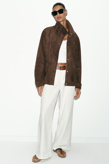 FAUX SUEDE JACKET WITH POCKETS - Dark brown by Zara