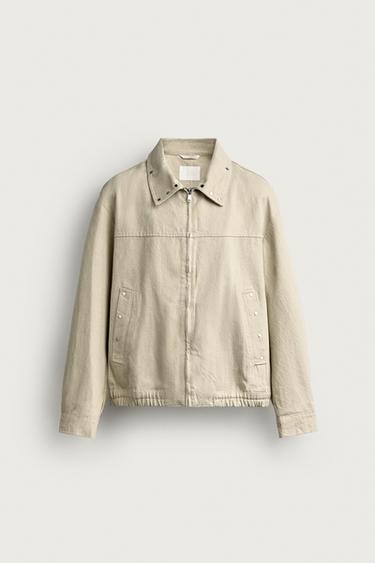 Zara RELAXED FIT STUDDED JACKET - Vanilla