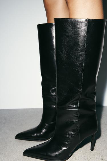 BOTTES À TALONS EN CUIR - Noir de Zara - Image 1