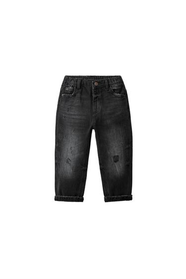 DISTRESSED STRAIGHT-LEG JEANS — Dark gray 1