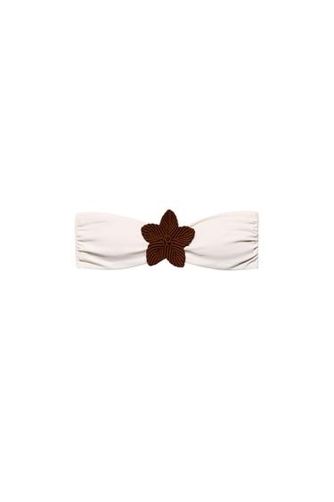 CROCHET FLORAL BANDEAU BIKINI TOP - Ecru by Zara