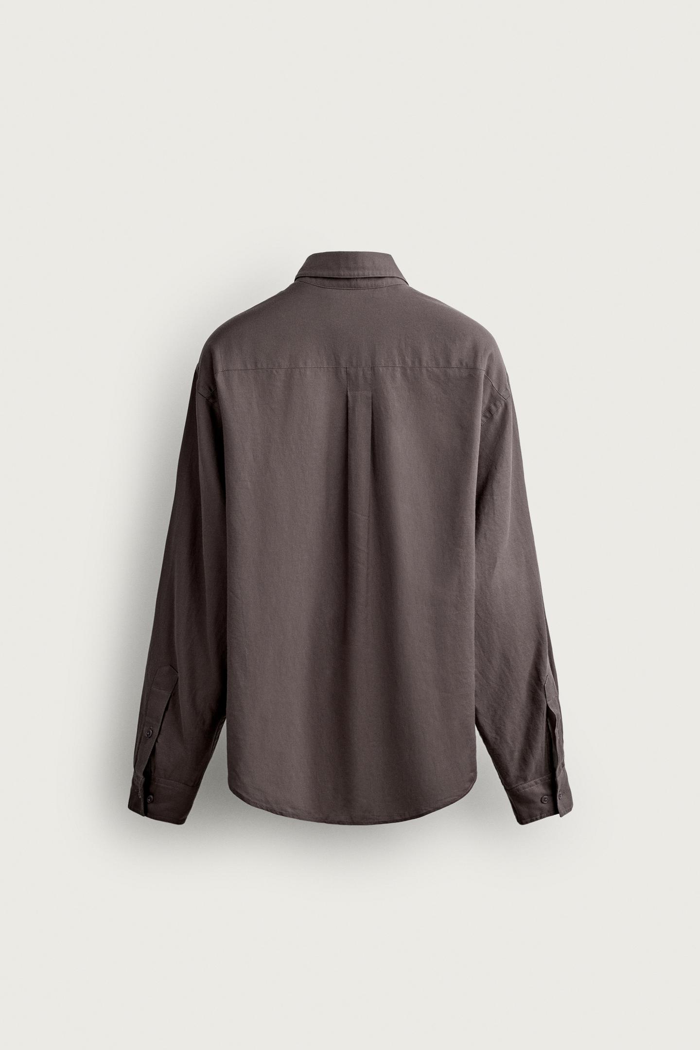 Мужская рубашка Zara Relaxed Fit Voile, цвет: Сливовый — фото 8