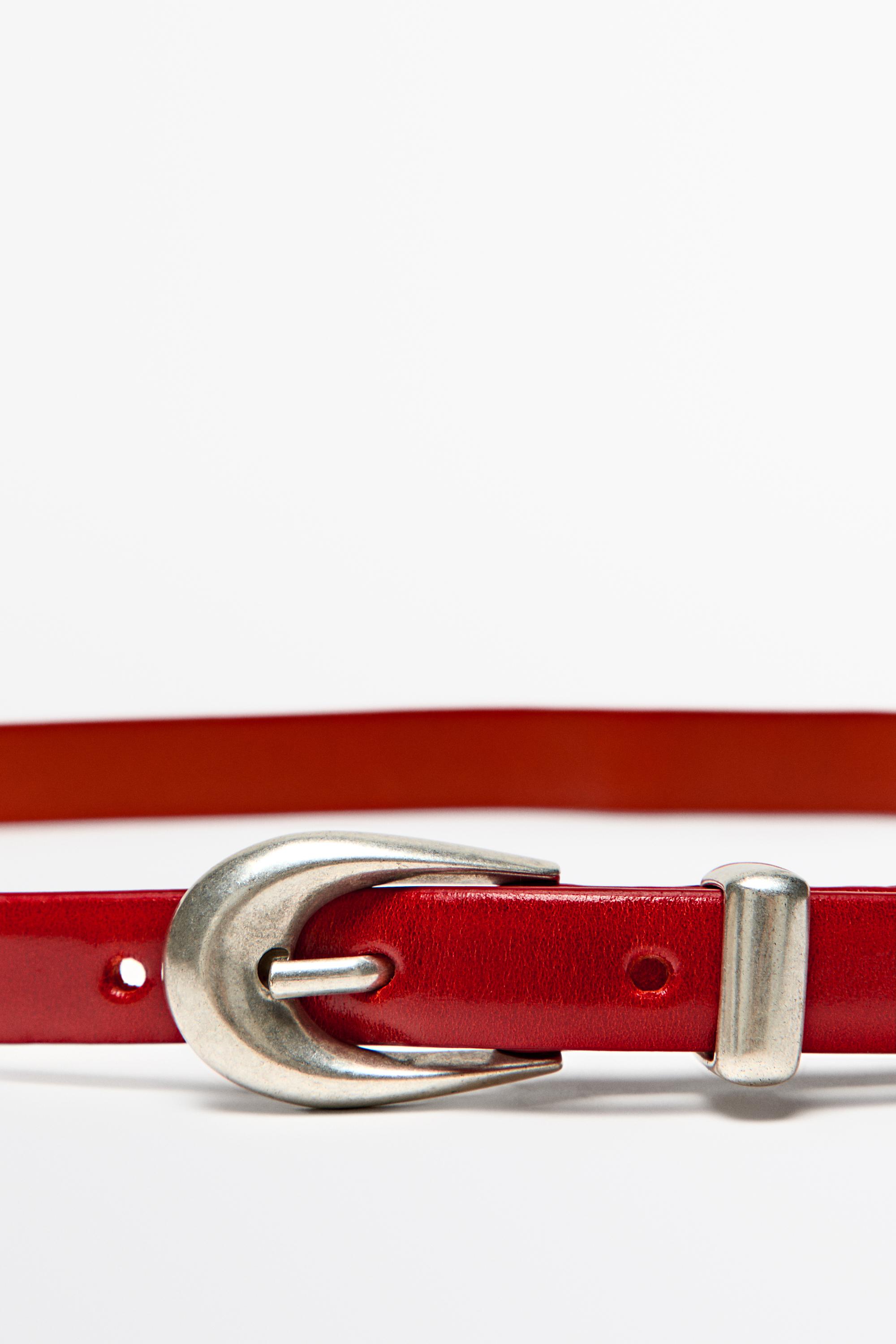Nappa leather belt with keeper loop detail — Red