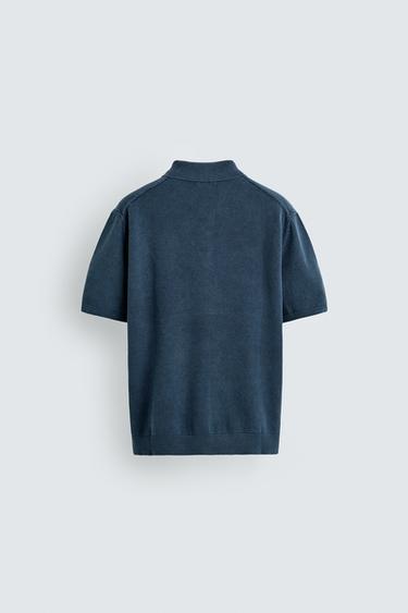 Zara WASHED TEXTURED KNIT POLO - Light indigo