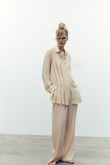 100% VISCOSE SHIRT WITH PLEATS - Sand by Zara