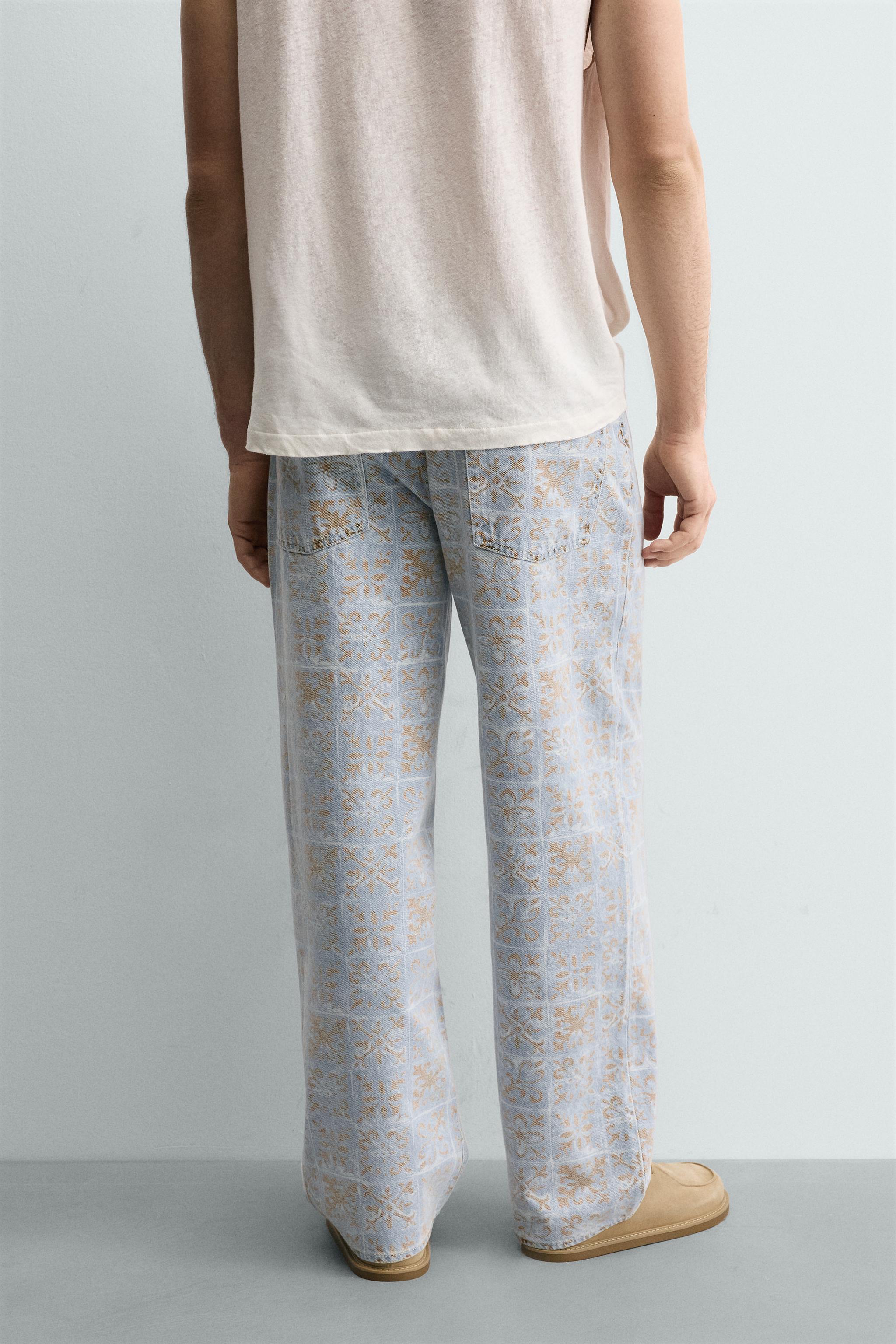 RELAXED FIT GEOMETRIC PRINT JEANS