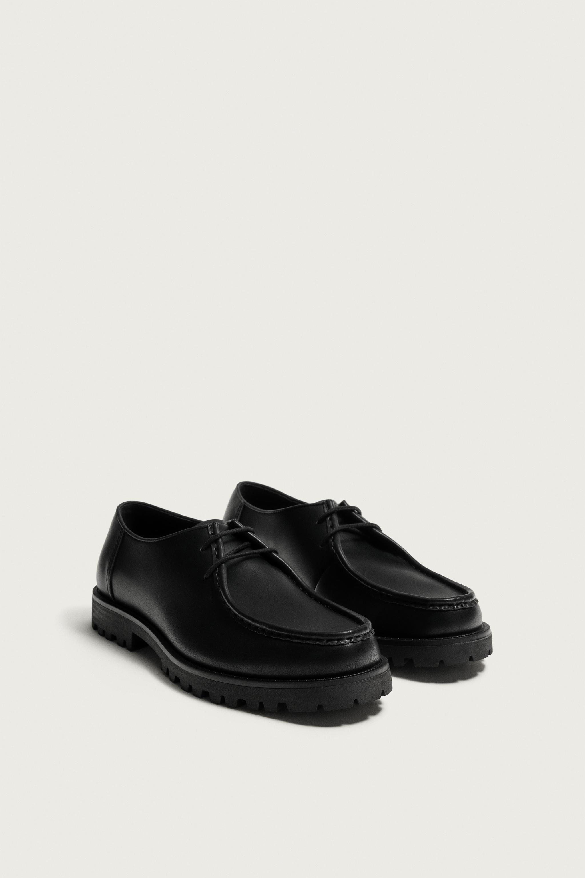 LUG SOLE PIPED SHOES — Black