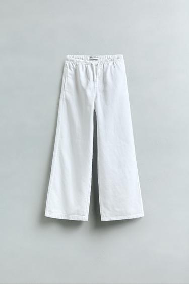 JEANS WIDE LEG CORDÓN - Blanco de Zara