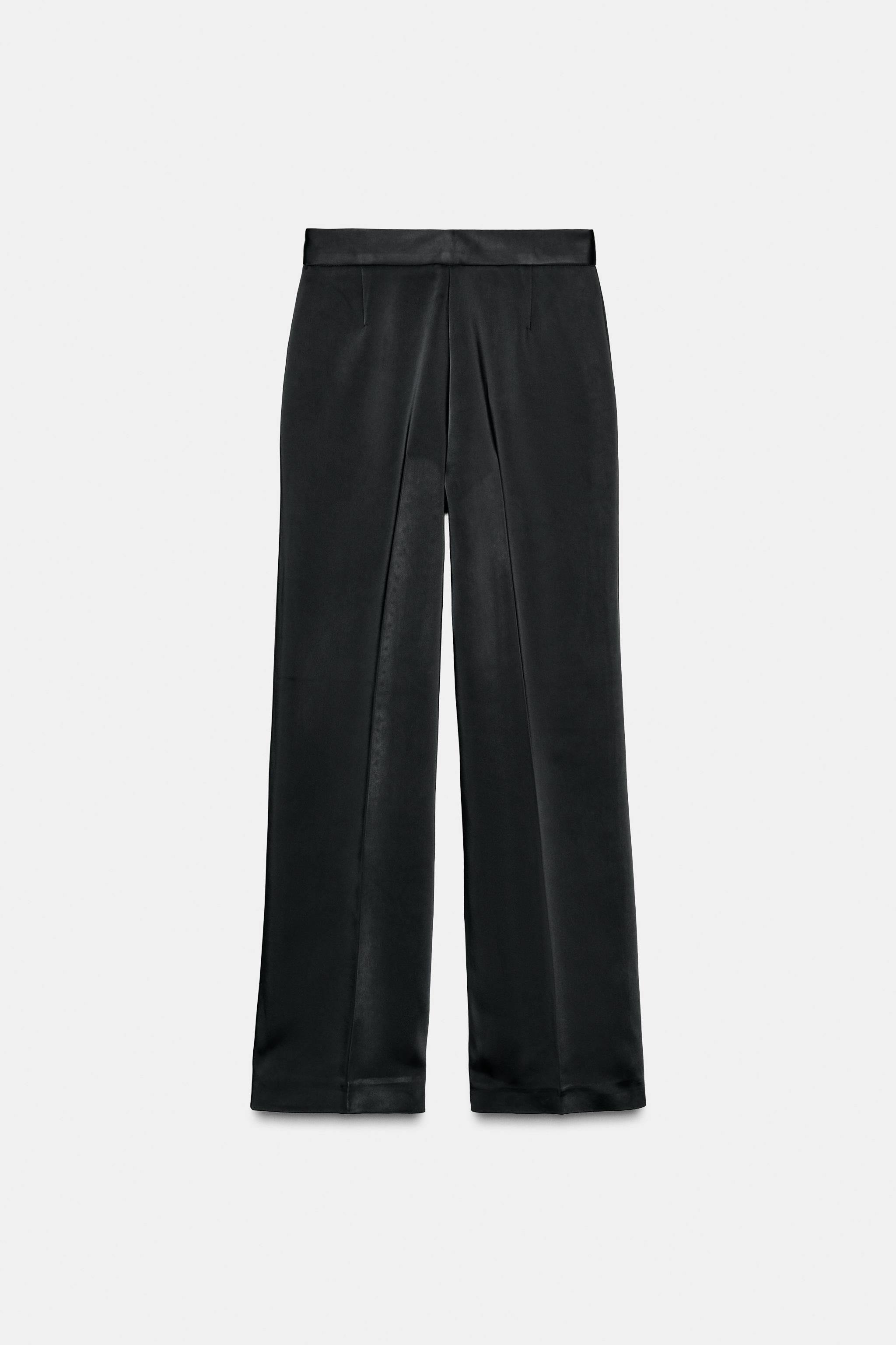 PLEATED SATIN HIGH-WAISTED PANTS