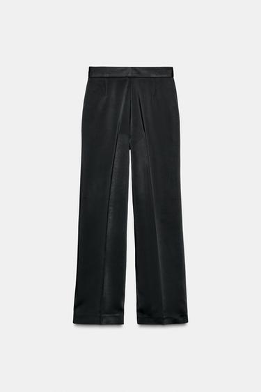 SATIN HIGH-WAIST PLEATED TROUSERS - Black by Zara - Image 7