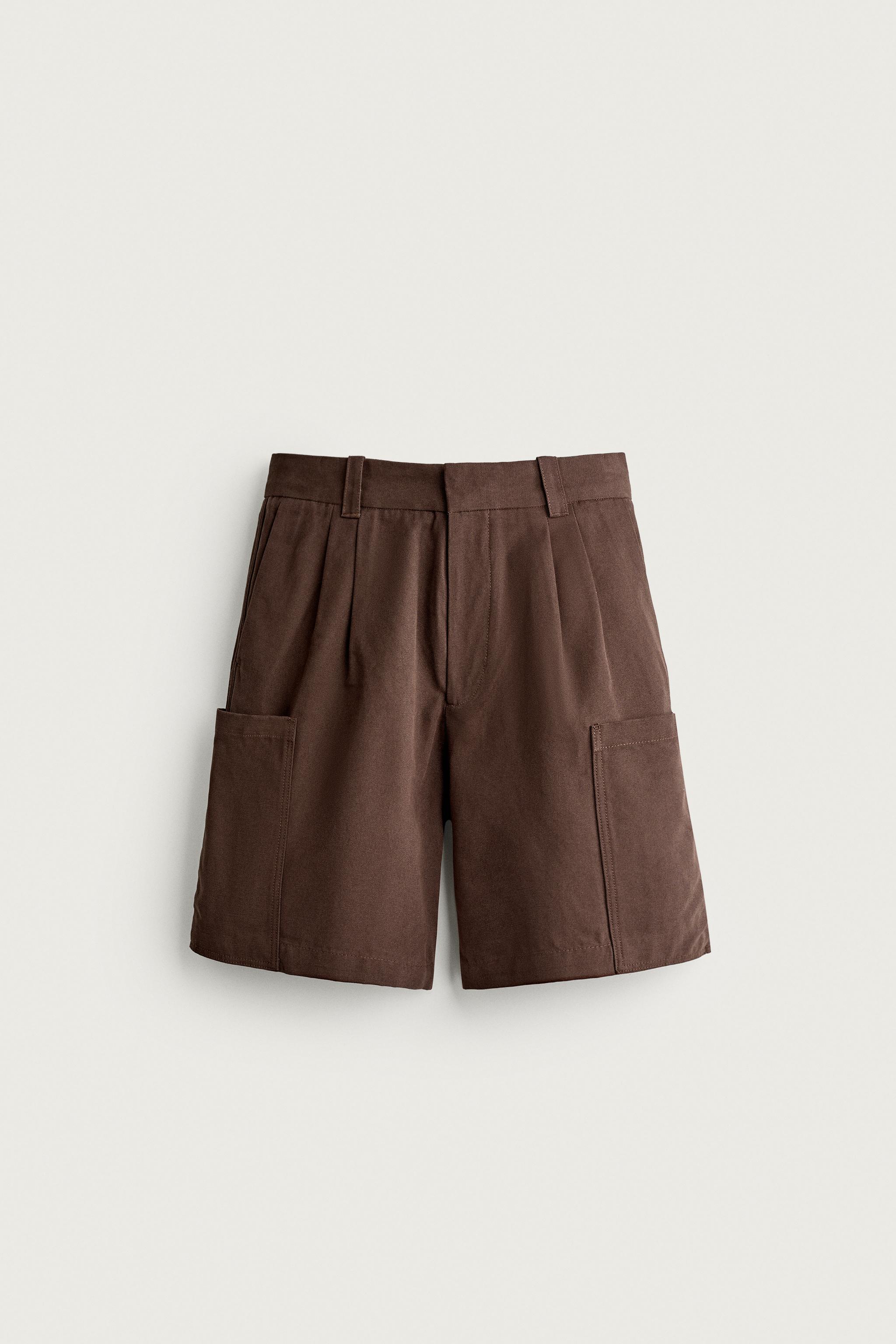 Zara PİLİLİ RELAXED FIT KARGO BERMUDA