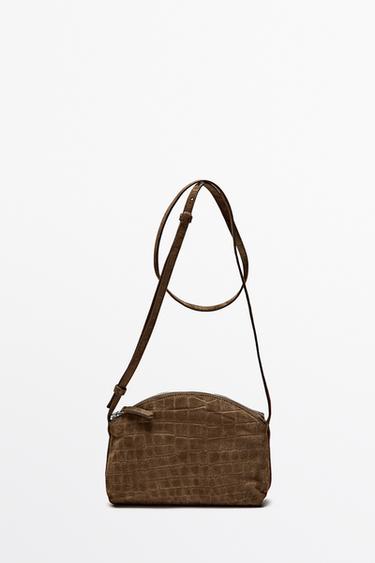 Zara Split suede leather crossbody bag - Khaki - Image 0