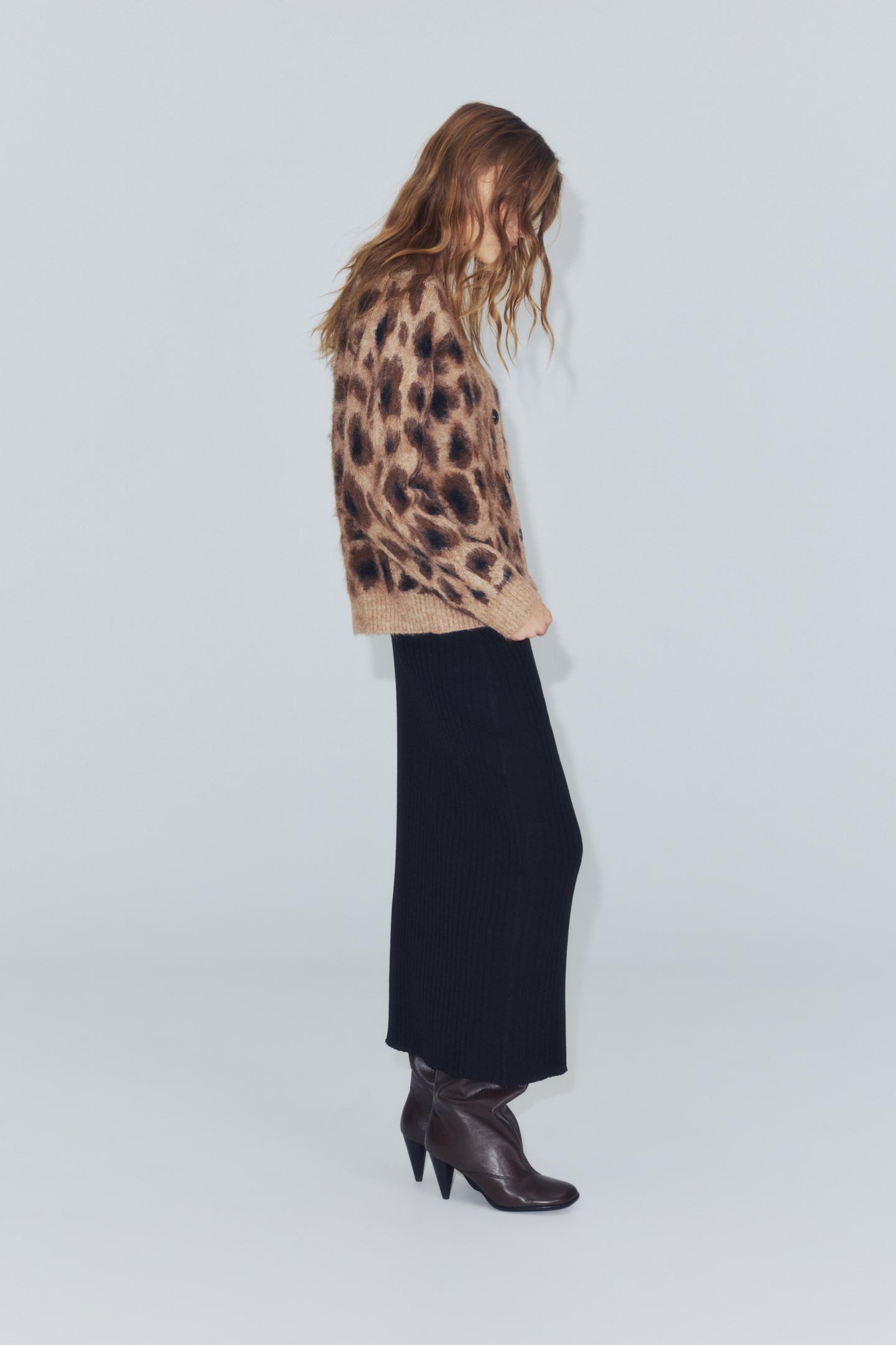 Женский кардиган Zara Animal Jacquard, цвет: Леопардовый — фото 5