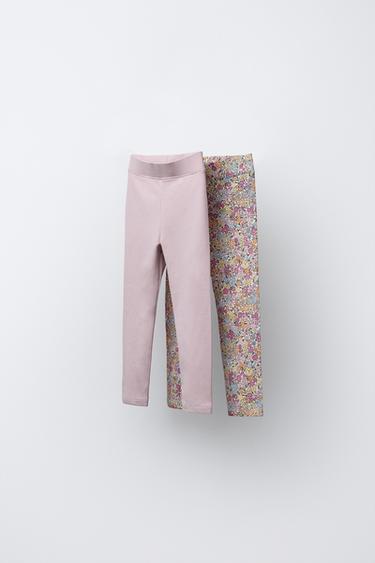 TWO-PACK OF PLAIN AND PRINTED LEGGINGS - Pink / Mauve by Zara - Image 0