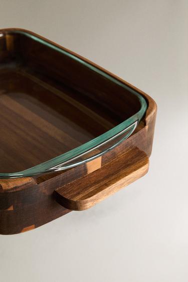 PLAT FOUR BOROSILICATE ET BOIS - Marron de Zara - Image 2