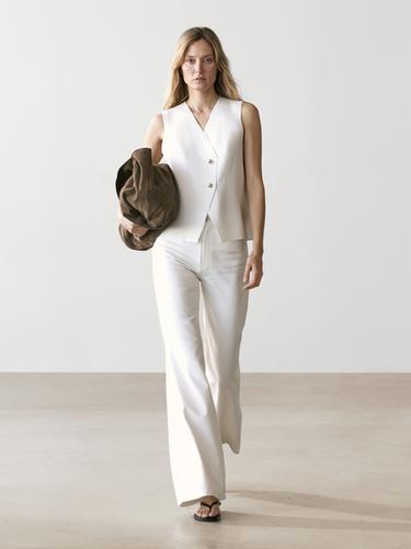 Zara Knit V-neck vest with buttons - Oyster-white