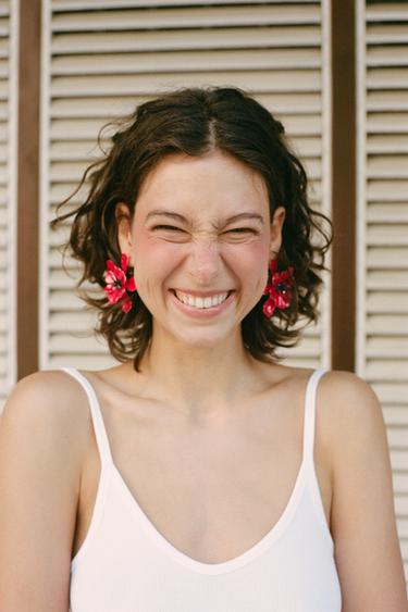 MAXI ENAMELLED FLOWER EARRINGS - Red by Zara - Image 0
