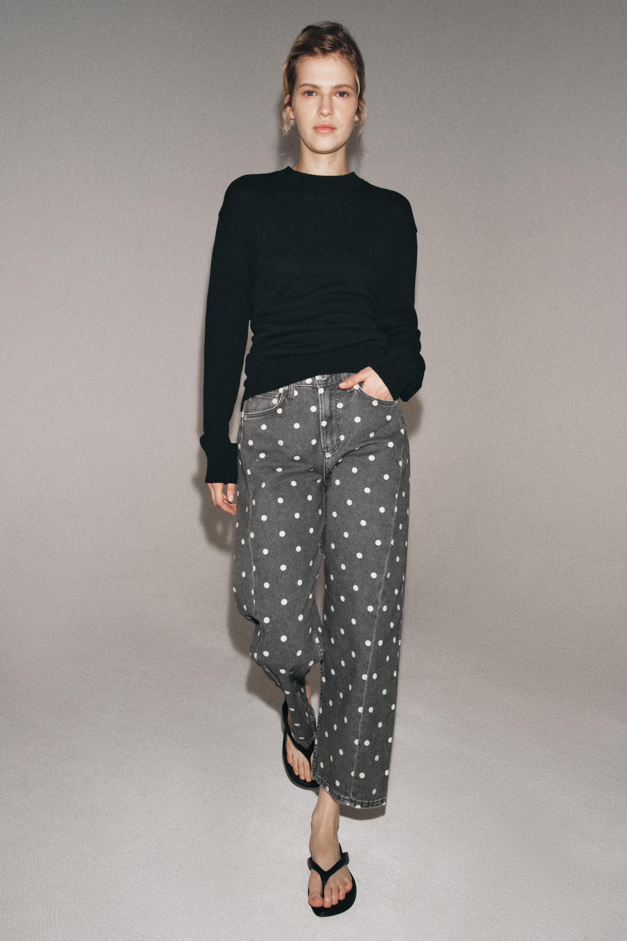ZW COLLECTION MID-RISE POLKA DOT ANKLE RELAXED JEANS