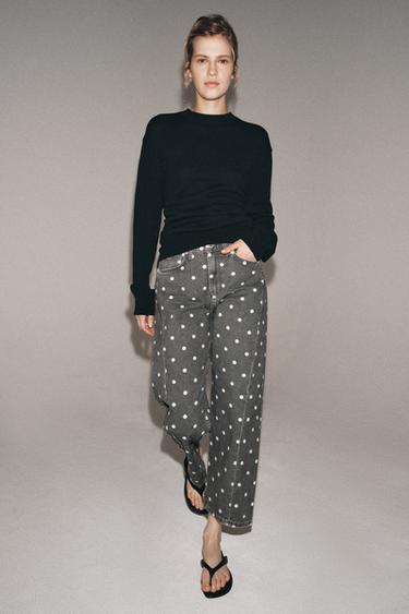 ZW COLLECTION MID-WAIST ANKLE RELAXED DOT JEANS - Pearl grey by Zara - Image 3
