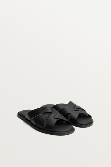 LEREN SANDALEN MET BANDJES - Zwart van Zara