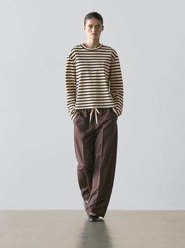Zara Wool blend contrast drawstring trousers - Brown - Image 0