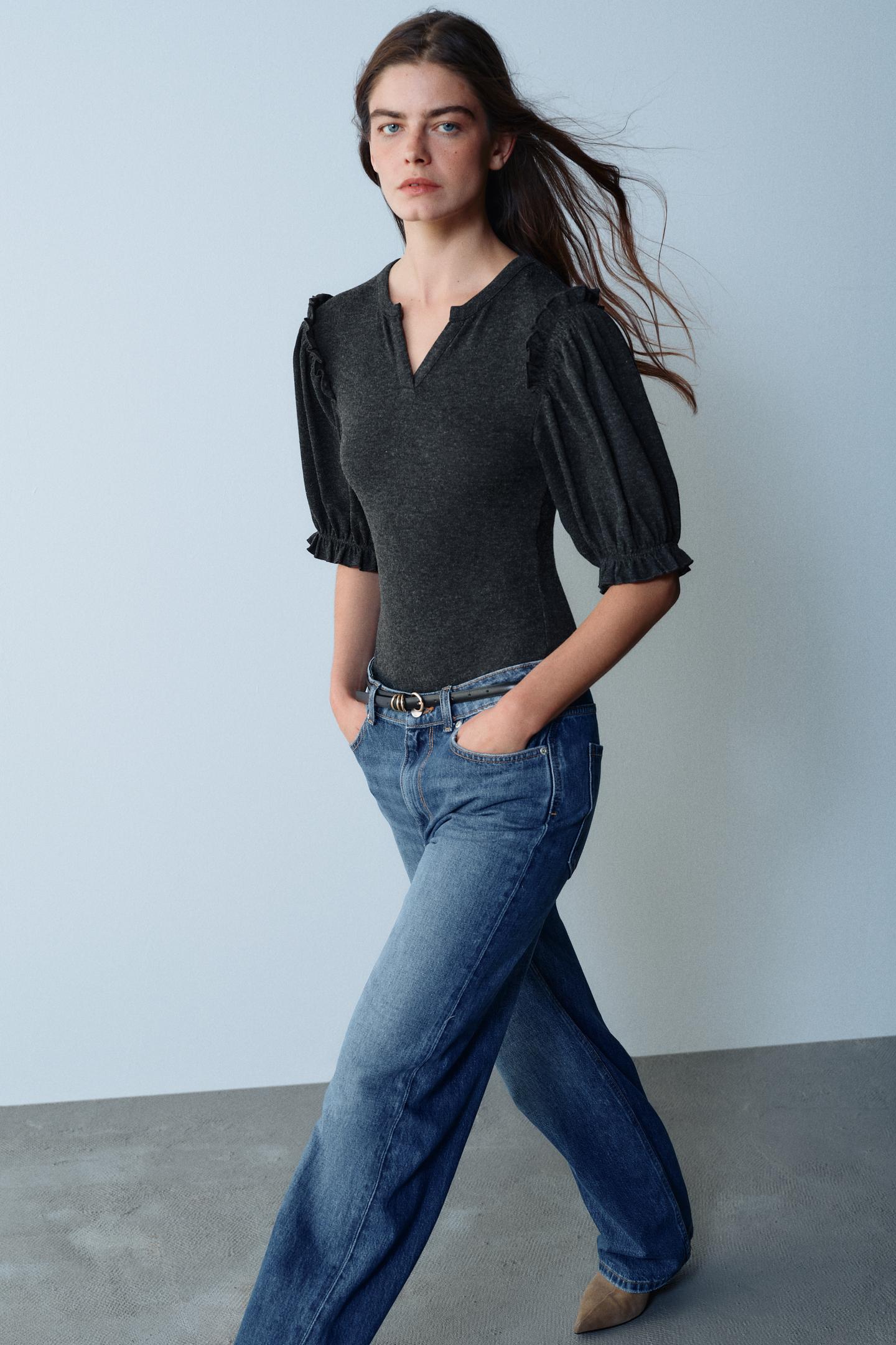 Боди, оборки — Zara, цвет: Тёмный серый — фото 4