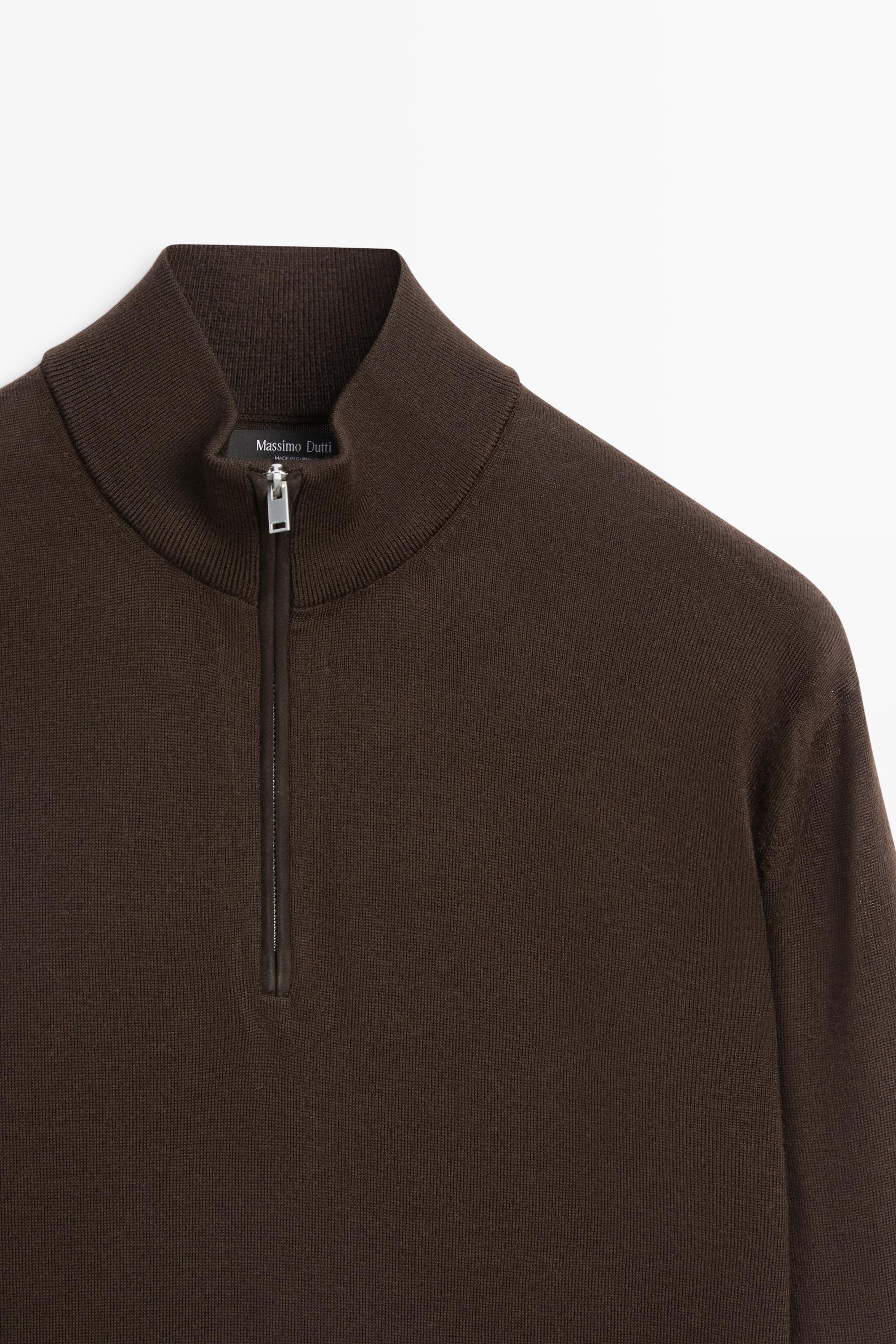 Merino wool blend mock neck knit sweater