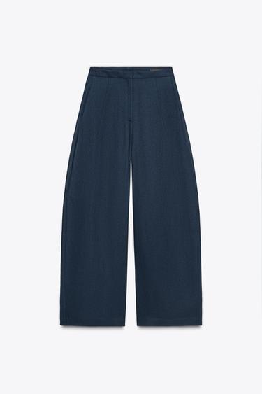 PANTALÓN BALLOON LINO ZW COLLECTION - Marino de Zara