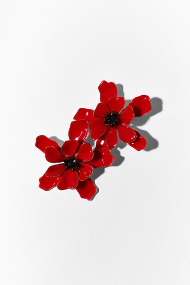 MAXI ENAMELLED FLOWER EARRINGS - Red by Zara