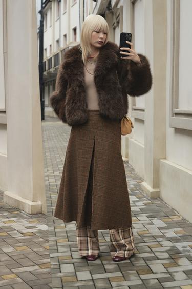 SHORT FAUX FUR COAT - Tobacco by Zara